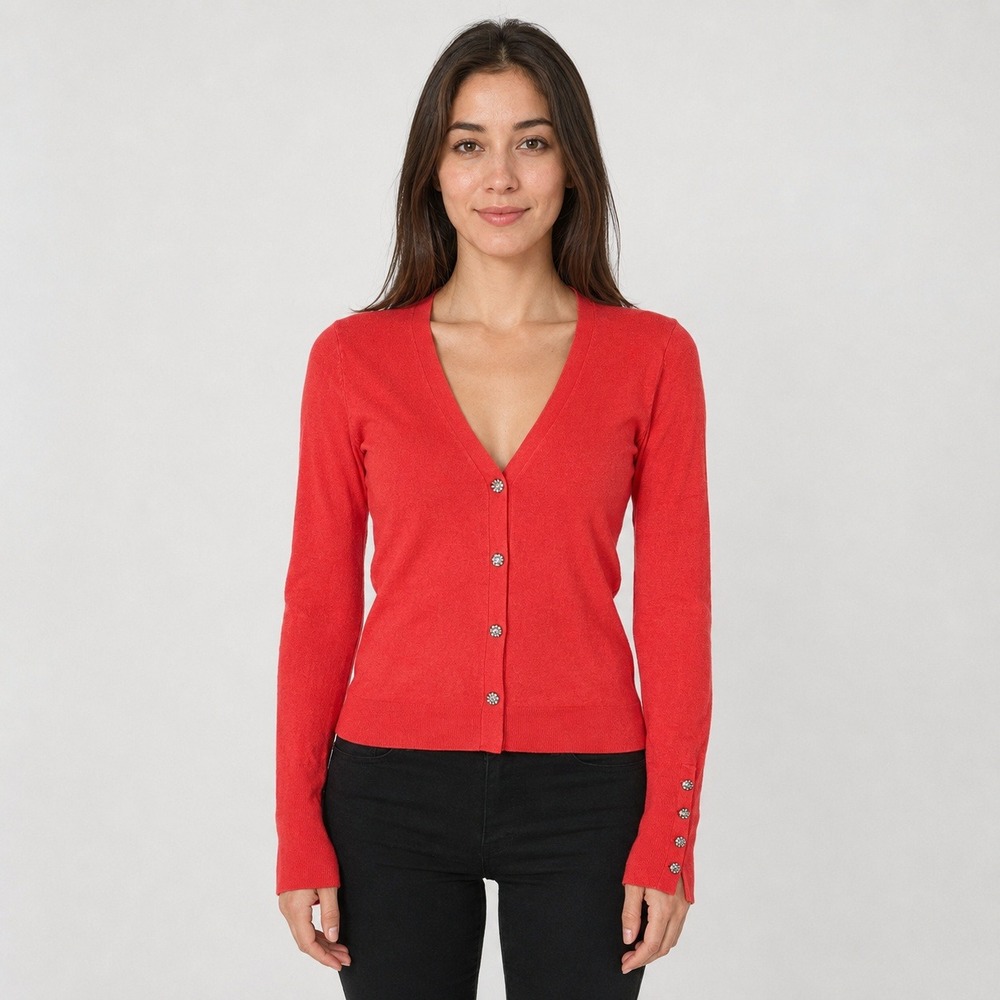 Truth by Republic XS Coral Viscose Blend Cardigan Sweater NWT Rhinestone Buttons